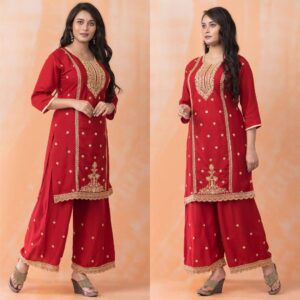 Two Piece Kurta Set for Women - Red