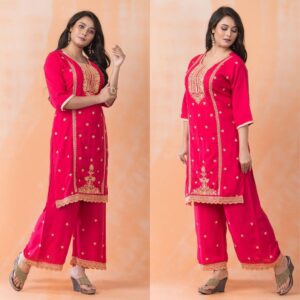 Two Piece Kurta Set for Women - L Red