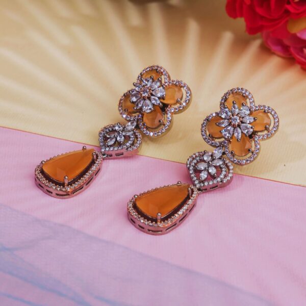 Sunset Gemstone Elegance American Diamond Earrings