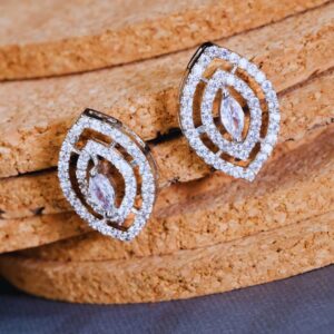 Crystal Dewdrop American Diamond Earrings for Women | Teardrop CZ Studs | Elegant Silver Plated Party Wear Jewelry