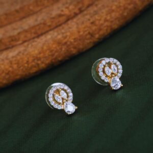 Elegant Halo Drop Studs | American Diamond Gold-Plated Earrings | Lightweight Everyday Wear Jewelry for Women & Girls