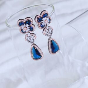 Floral Blue Stone American Diamond Drop Earrings | Wedding & Party Wear Jewelry