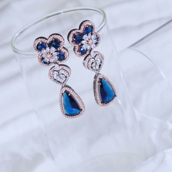 Floral Blue Stone American Diamond Drop Earrings | Wedding & Party Wear Jewelry