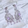 Lavender Crystal Chandelier Earrings | American Diamond Long Drop Earrings | Silver-Plated Statement Jewelry for Women & Girls