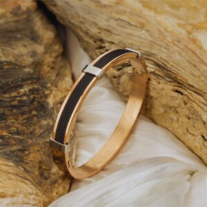 Rose Gold Anti-Tarnish Men's Bracelet with Black Cable Detailing