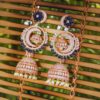 Royal Blue American Diamond Jhumka Earrings with Pearl Drops | Festive & Bridal Wear Jewelry