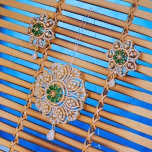 Royal Green Floral American Diamond Necklace Set | Designer Pendant with Matching Earrings | Traditional Wedding Jewelry for Women