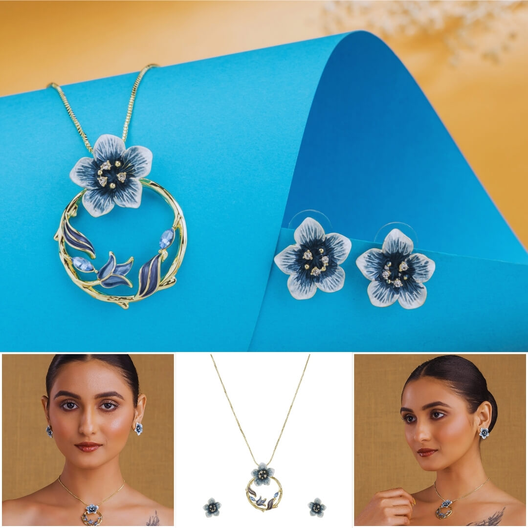 Elegant Anti-Tarnish Floral Necklace & Earrings Set