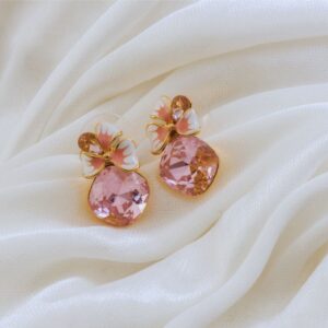 Elegant Blossom Anti-Tarnish Stud Earrings – Pink Crystal Charm