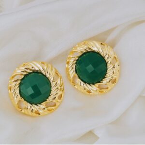 Elegant Gold-Toned Anti-Tarnish Stud Earrings with Green Stone