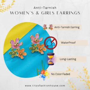 Triple Bloom Enamel Anti Tarnish Earrings – Pink Peach Green Instruction