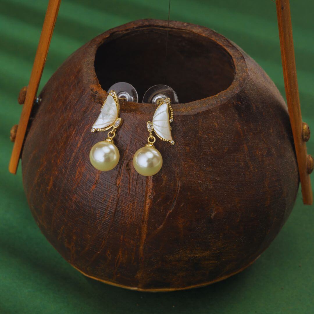 Butterfly Pearl Drop Earrings – Anti-Tarnish Elegance