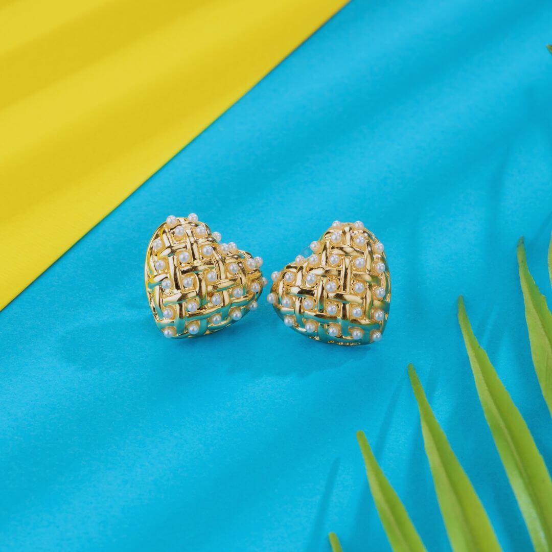 Heart Lattice Anti-Tarnish Stud Earrings