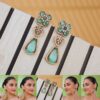 Elegant Green Stone American Diamond Drop Earrings
