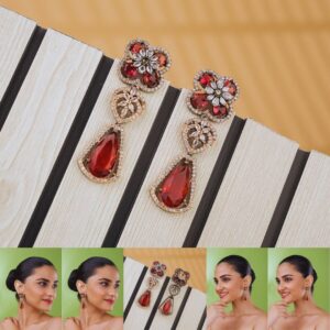 Royal Ruby Bloom American Diamond Earrings
