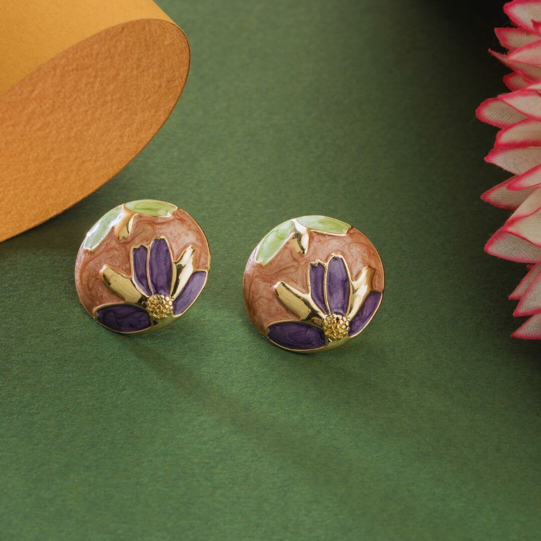 Enamel Floral Anti-Tarnish Stud Earrings