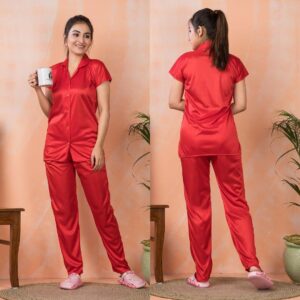 Ladies Red Satin Night Suit Set