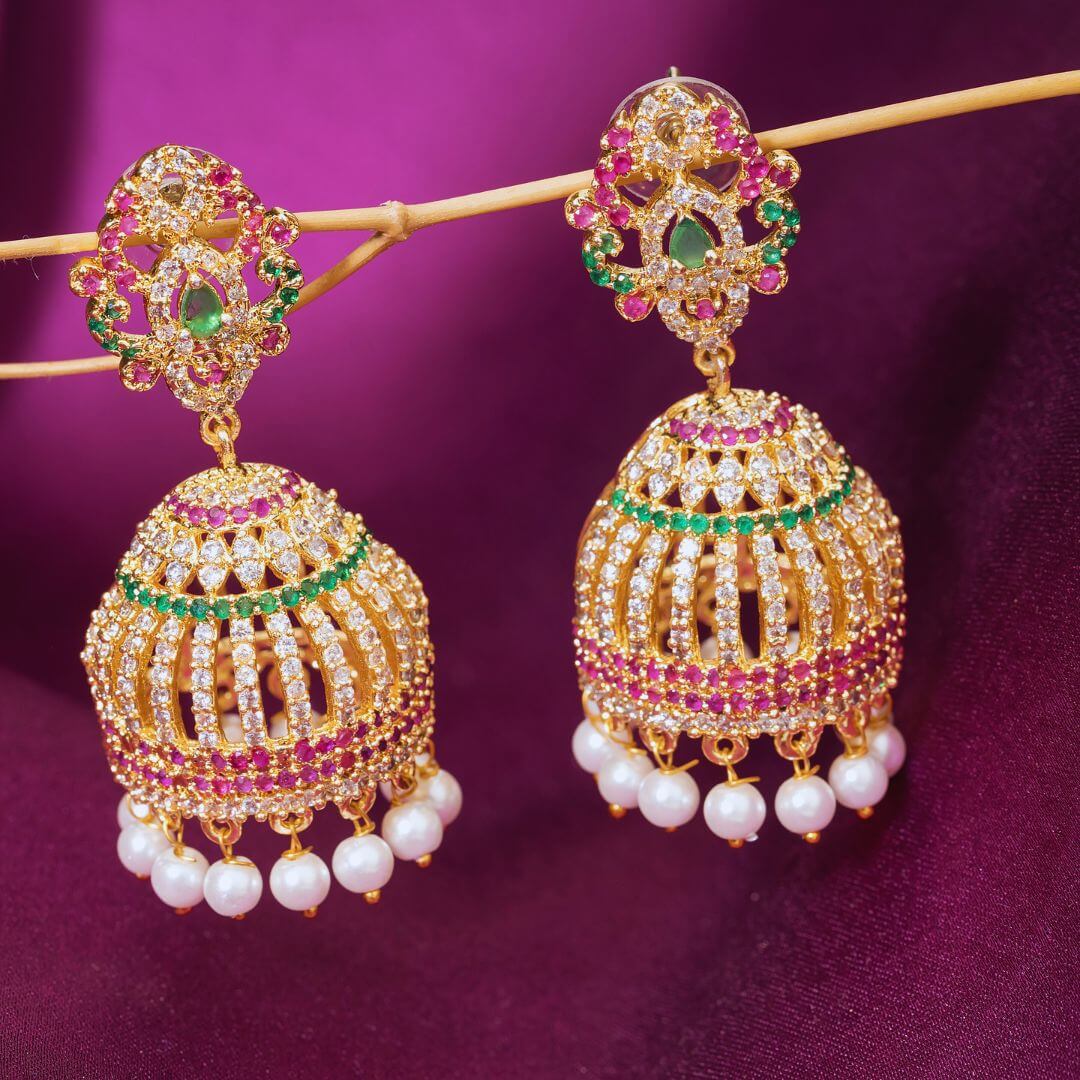 Royal American Diamond Jhumka Earrings