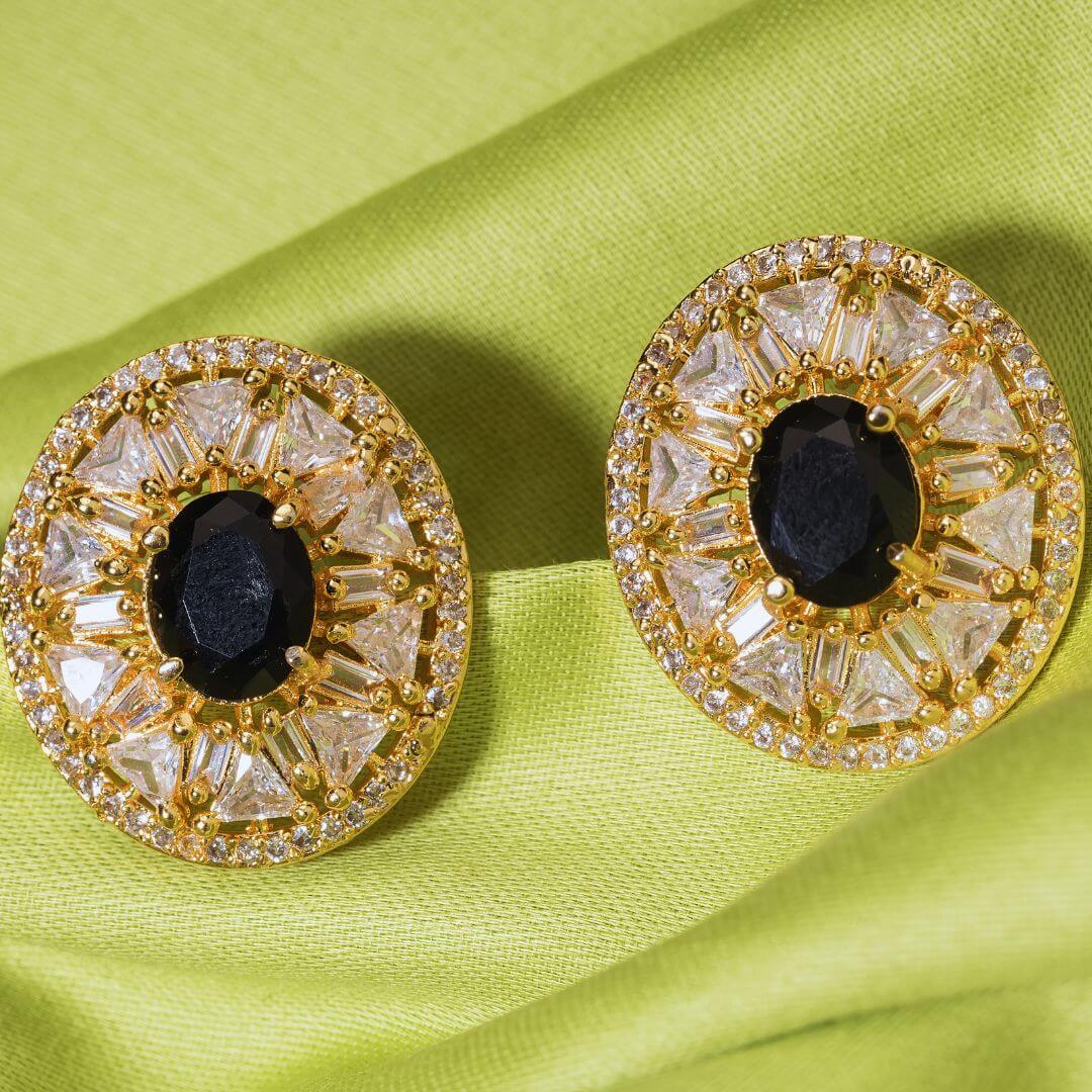 Stylish American Diamond Earrings Online – Black Stone Gold Finish | Tito’s Fashion House