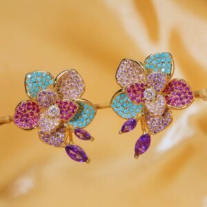 Multicolor Floral Anti-Tarnish AD Stud Earrings for Women & Girls