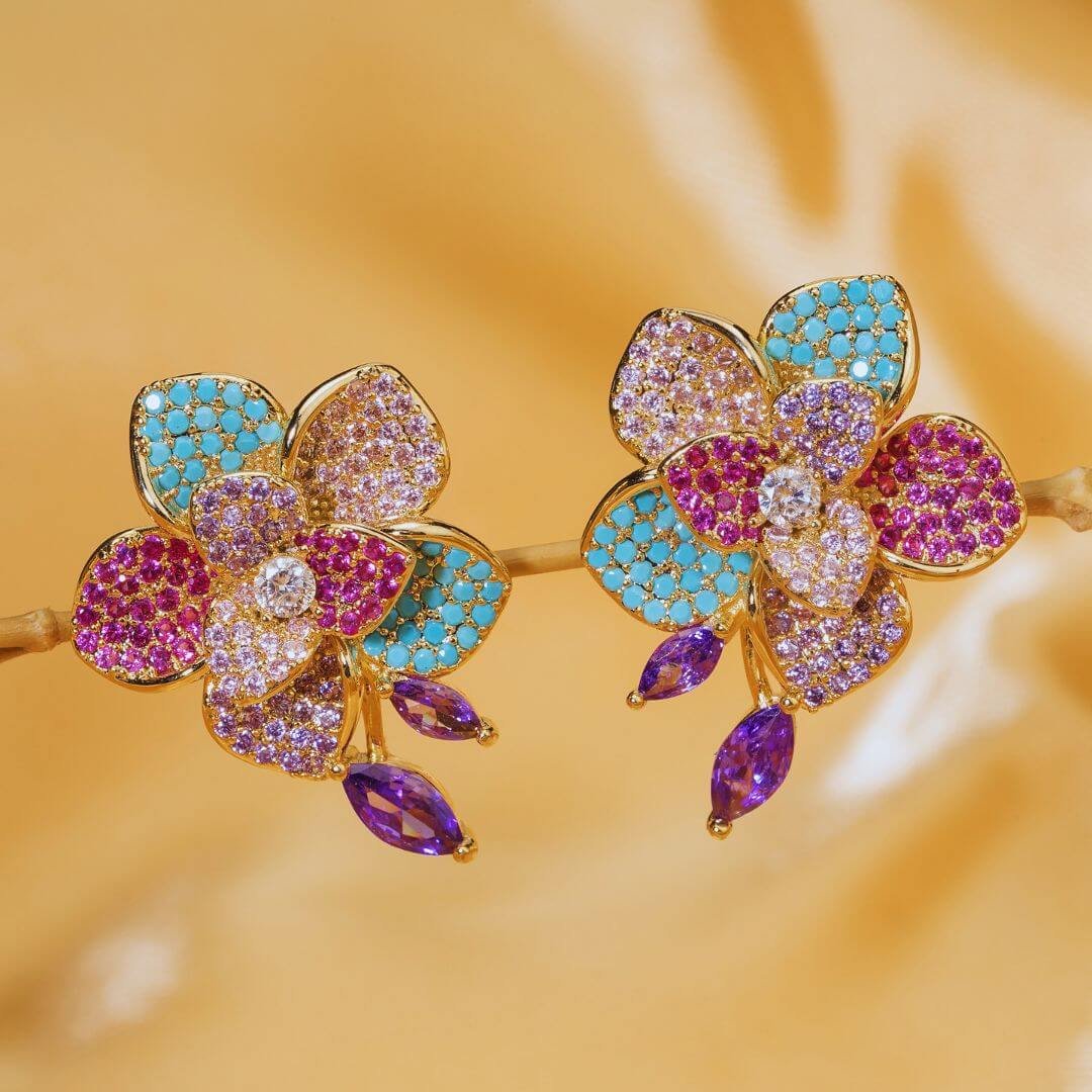 Multicolor Floral Anti-Tarnish AD Stud Earrings for Women & Girls