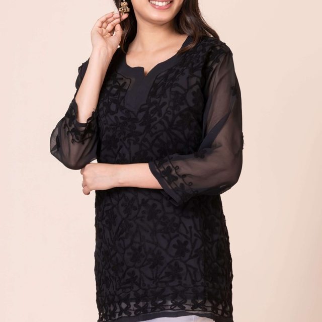 Black Elegance Embroidered Tunic by Modern Muse Women's Top (3)