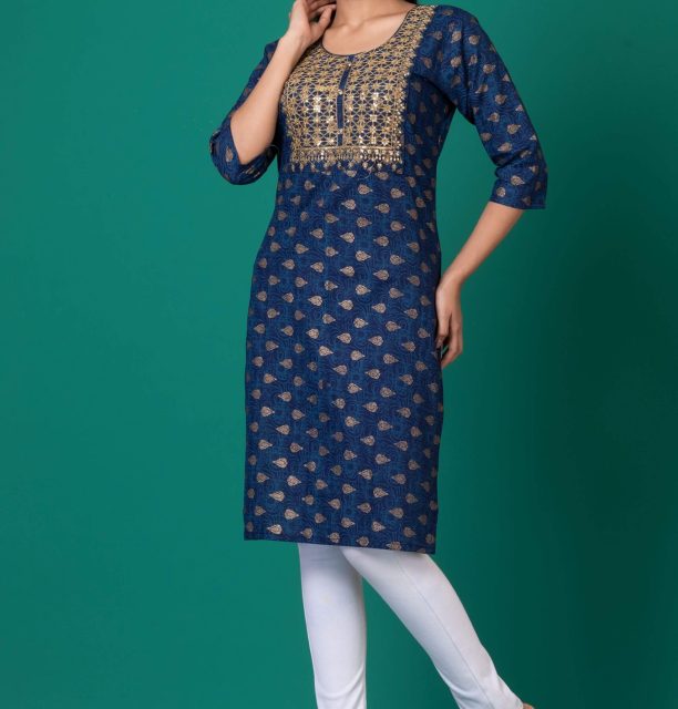 Elegance Embroidered Kurti For Women Blue scaled