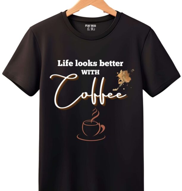 Life Looks Better With Coffee - Black T-Shirt 1