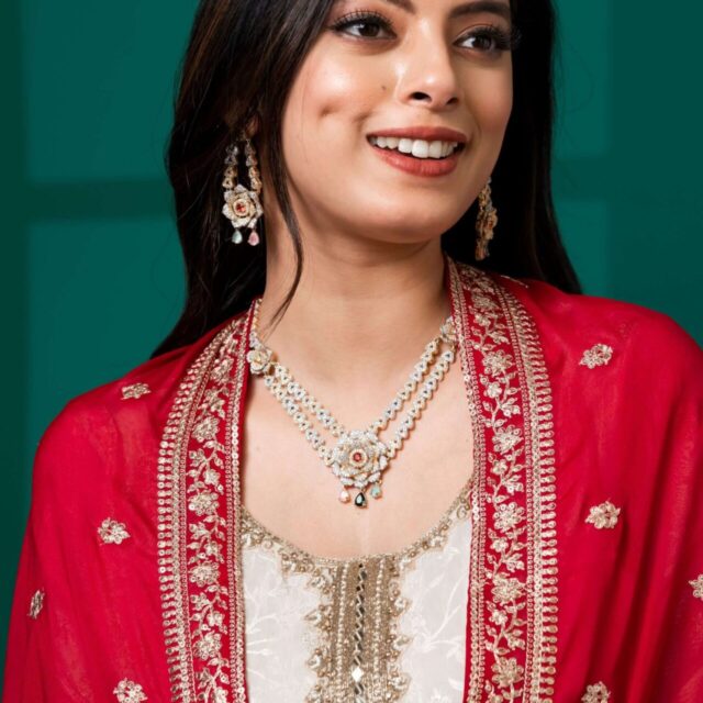 Necklace And Earrings Set Featuring American Diamond Embellishments (6)