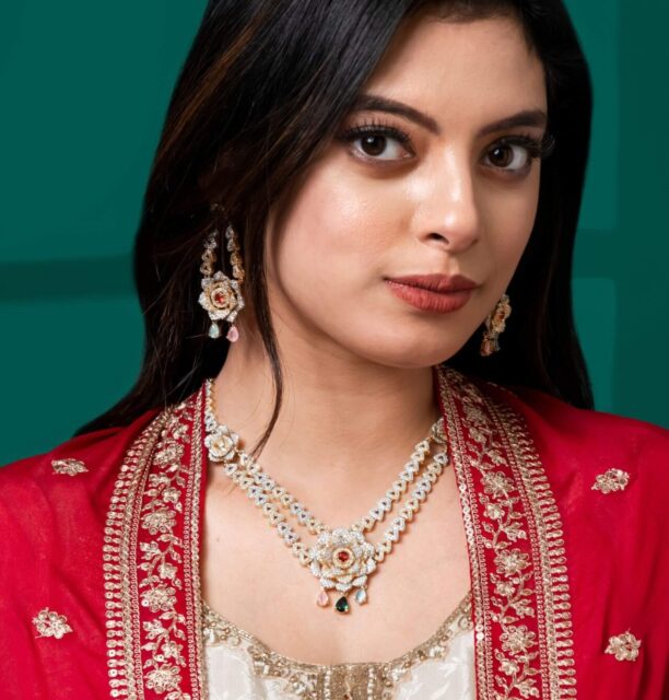 Necklace And Earrings Set Featuring American Diamond Embellishments