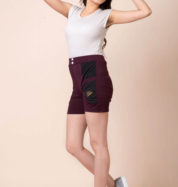Stretchable Synthetic Ladies Shorts Maroon 3