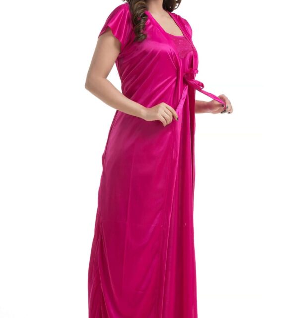 Women's Satin Nightgown And Robe Set - Magenta Color (1)